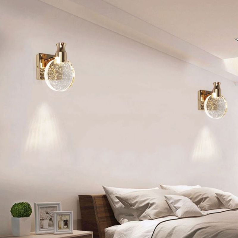 Moderne minimalistische stijl cirkelvormige wand gemonteerd verlichtingskristal 1 lichte sconce verlichtingsarmatuur voor slaapkamer
