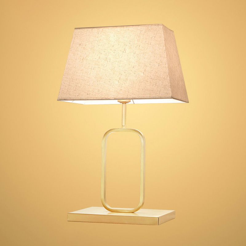 Contemporary Rounded Rectangle Table Light Metal 1-Light Bedside Nightstand Lamp with Fabric Shade in Gold