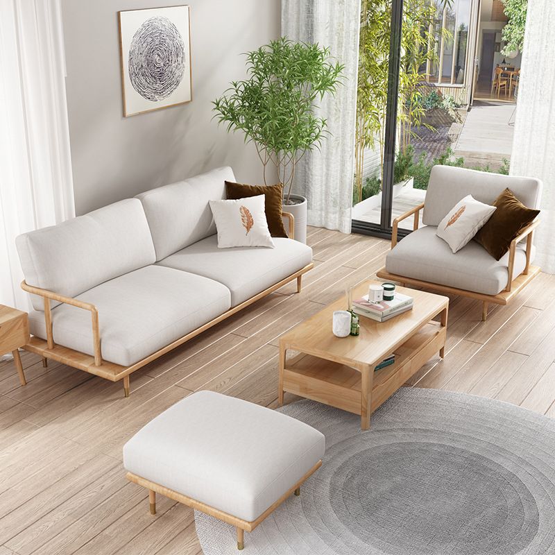 Linen Modern Recessed Arm Sofa Standard Wooden Sofa for Living Room, Apartment