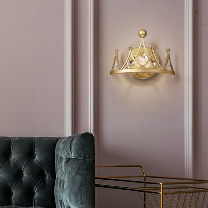 Crystal Crown Shape Wall Lights Modern Style 1 Light Wall Light Sconce in Brass