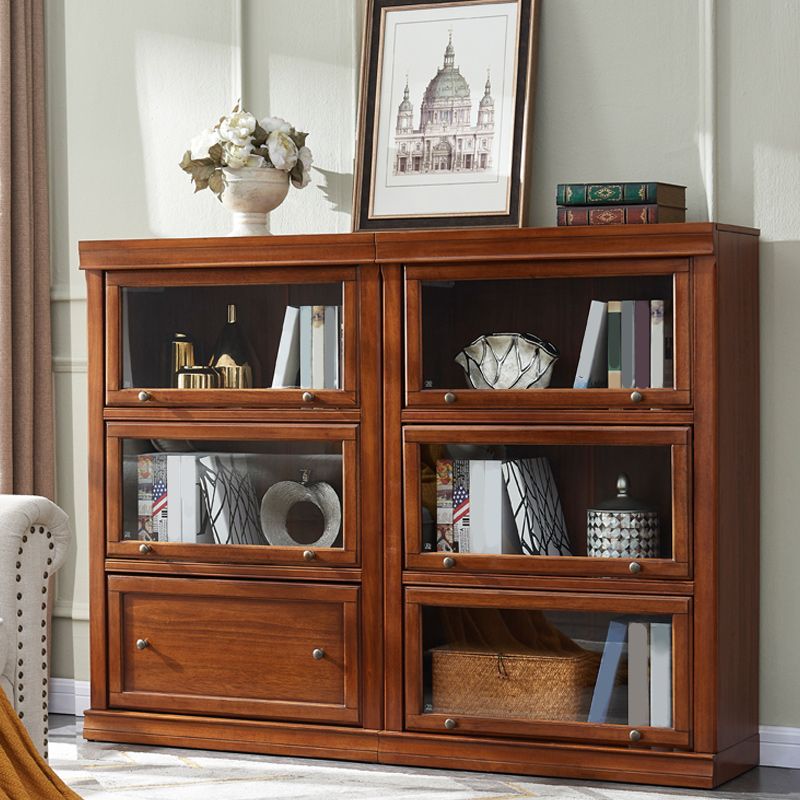 Wooden Standard Bookcase Modern Style Closed Back Vertical Bookshelf With Door