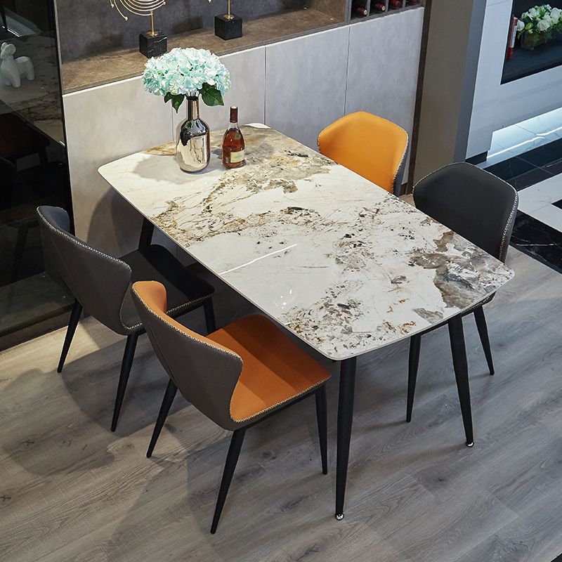 Rectangle Stone Top Dining Table Contemporary Dining Table with 4 Legs in Black