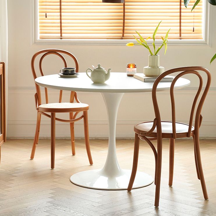 White Modern Round Stone Tabletop Dining Table with Tulip Base