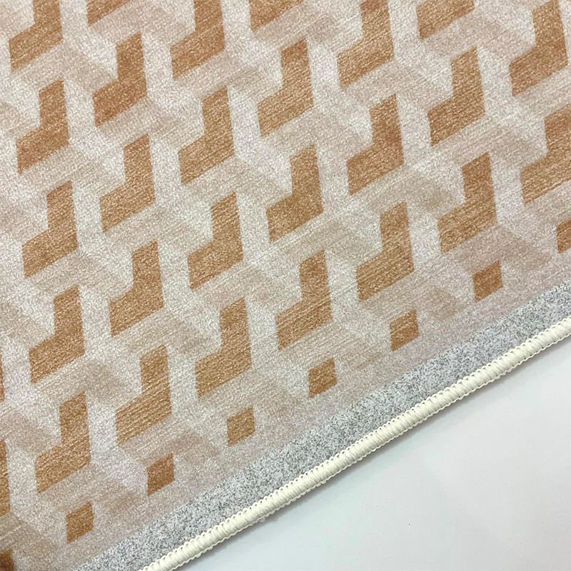 Light Brown Abstract Print Rug Polyester Modern Rug Washable Rug for Living Room