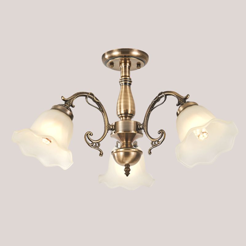 American Style Ceiling Light Flower Shape Ceiling Lamp with Glass Shade for Bedroom