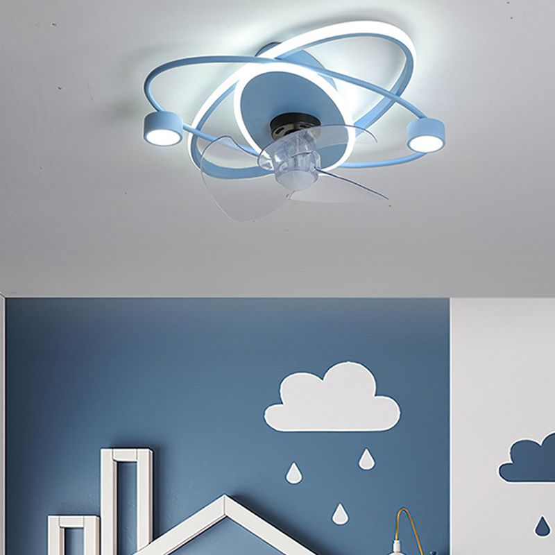 3-Blade Children Fan with Light LED Metallic Pink/Blue Ceiling Fan for Home