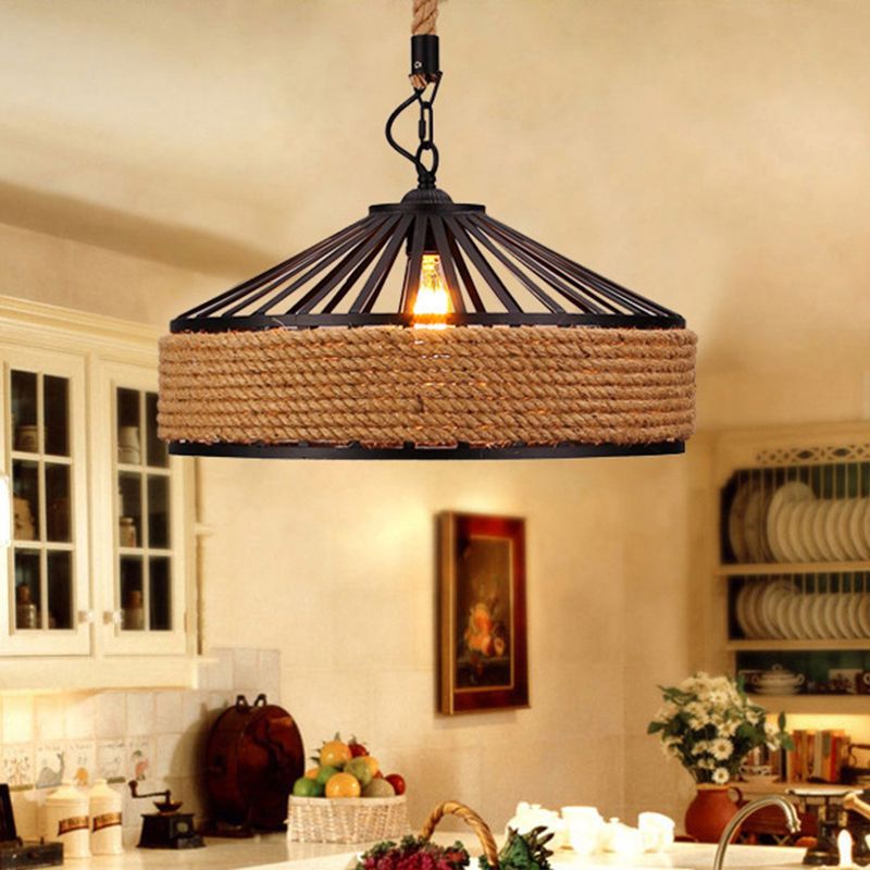 Luce a ciondolo a 1 luci marrone campagna a cordatura a forma di fienile a forma di luce a forma di bistrot per bistrot