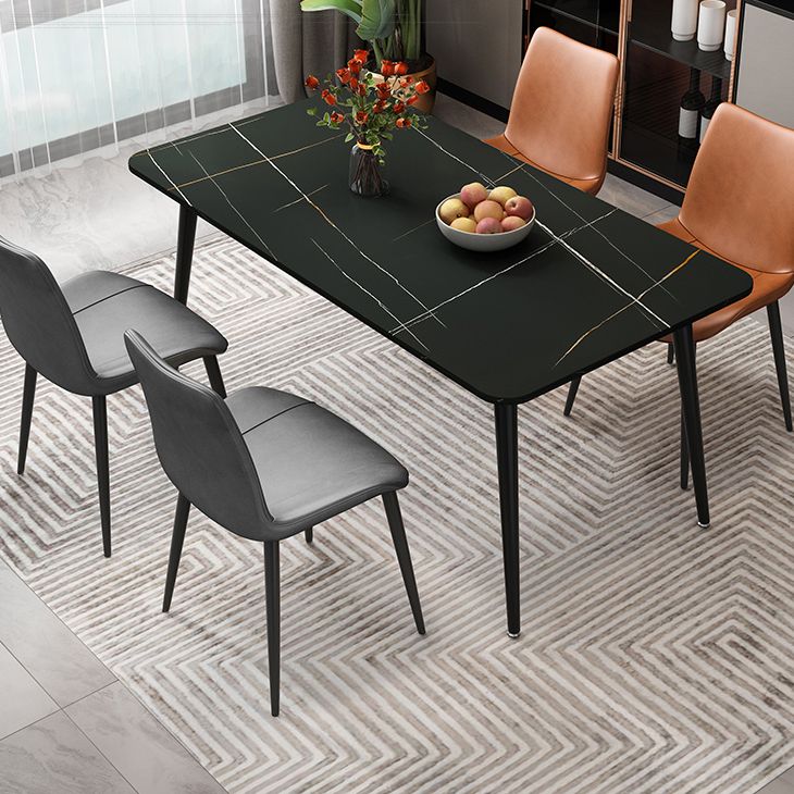Rectangle Stone Top Dining Table Modern Black Base Dining Table for Living Room