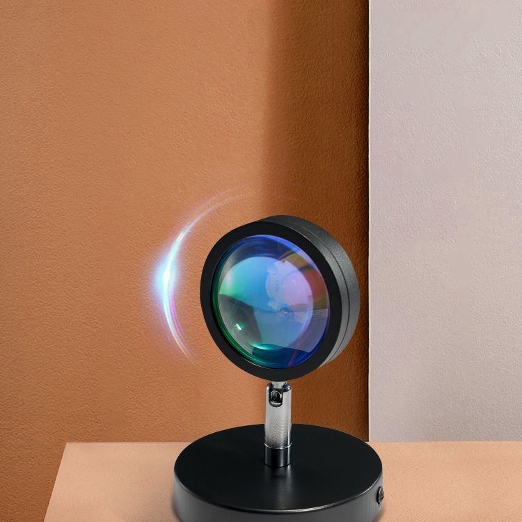 Round Sunset Projection Lamp Trendy Modern Metal Bedside LED Wall Light in Black