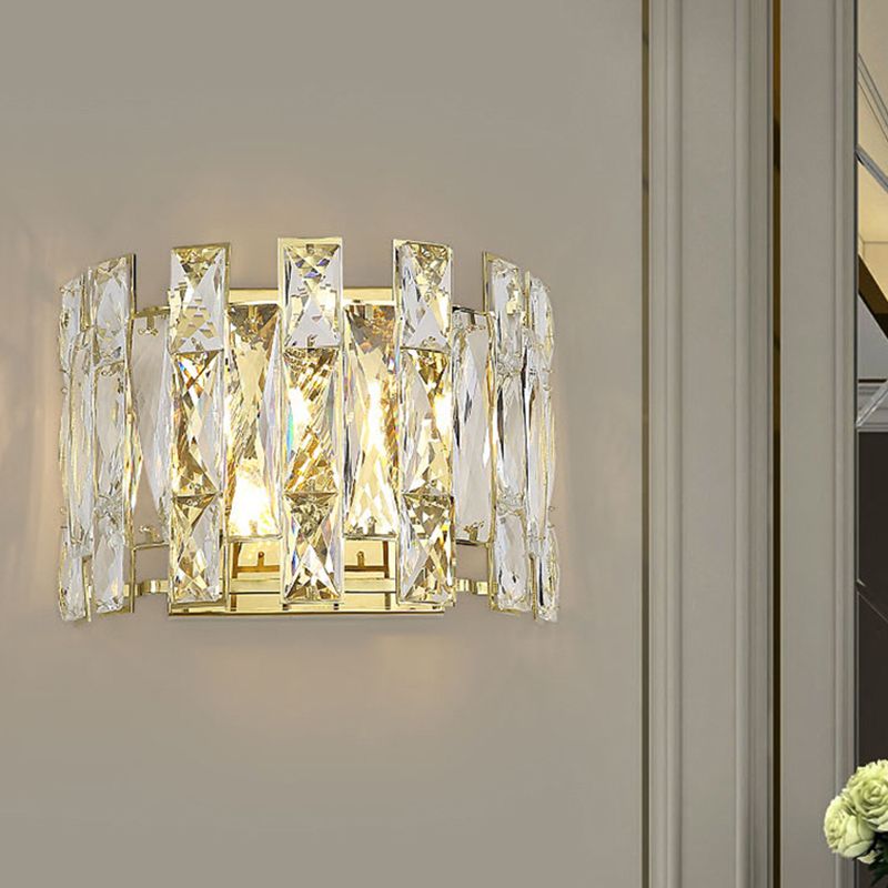 Klarer Kristall halber Zylinder Schaft traditionelle 2 Köpfe Schlafzimmer LED -Wandbeleuchtung, 7,5 "/10" W.