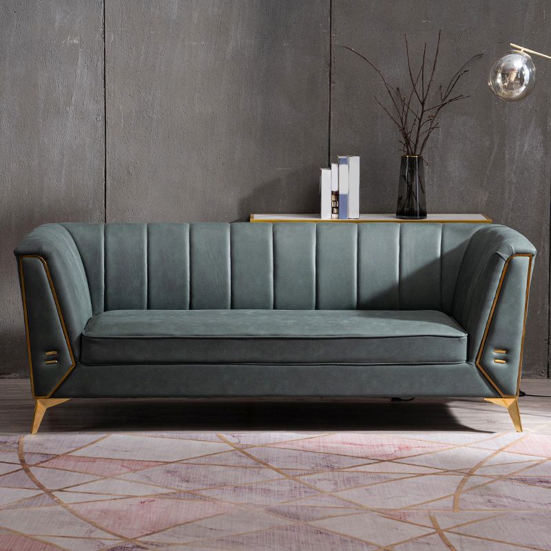 Faux Leather Modern Tuxedo Arm Sofa Standard Sofa with Sewn Pillow Back