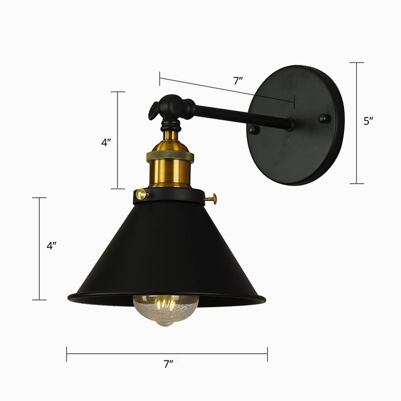 Single Shaded Wall Mount Lighting Rustic Black and Brass Iron Sconce Lamp with Swivel