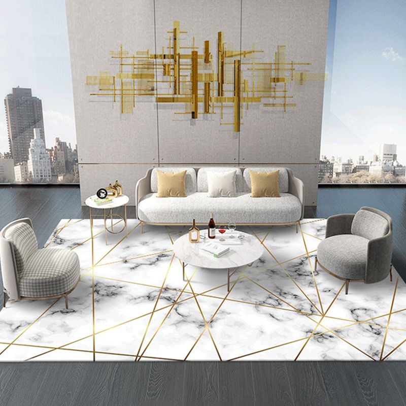 White Tone Abstract Lines Printed Rug Polyester Antique Carpet Stain Resistant Rug for Living Room