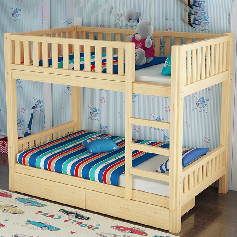 Solid Wood Bunk Bed Contemporary Rubberwood Bed with Headboard