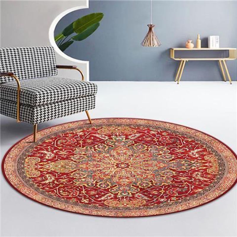 Round Medallion Print Rug Retro Polyester Carpet Stain Resistant Area Rug for Living Room