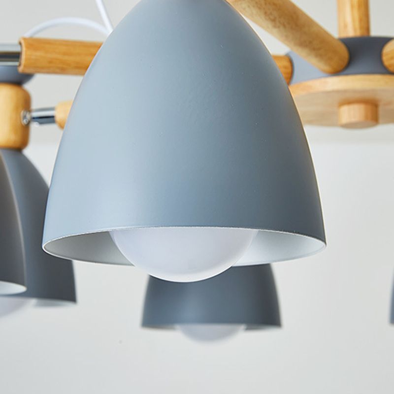 Schmiedeeisen -Sputnik -Pendellicht im modernen kreativen Stil hölzerne Makkaron -Hängelampe für Innenräume