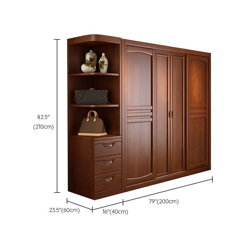 Rubber Wood Frame Wardrobe Freestanding Wardrobe Armoire with Shelves and Clothes Rail
