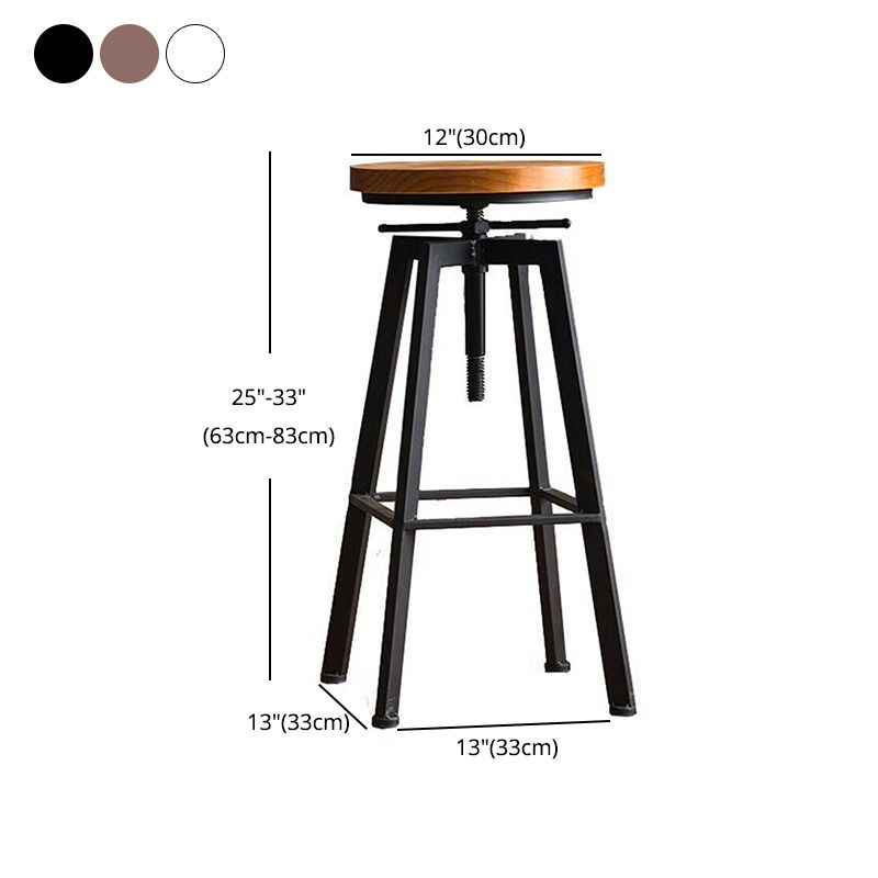 Industrial Leather Wood Counter Bar Stool Armless Adjustable Height Stool