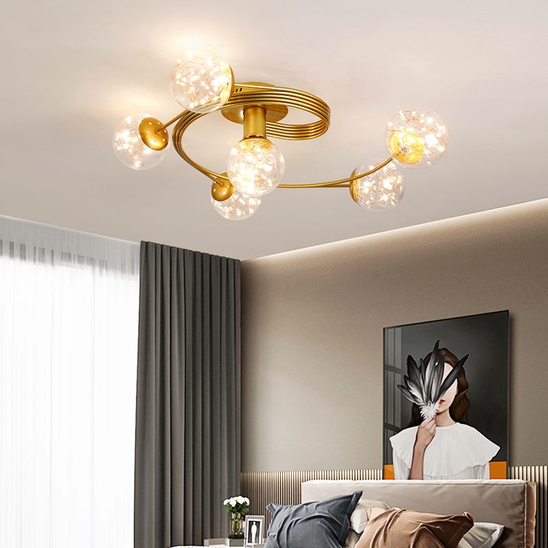 6-Lights Globe Glass Ceiling Light Simplicity Modern Style Flush Mount Light for Bedroom