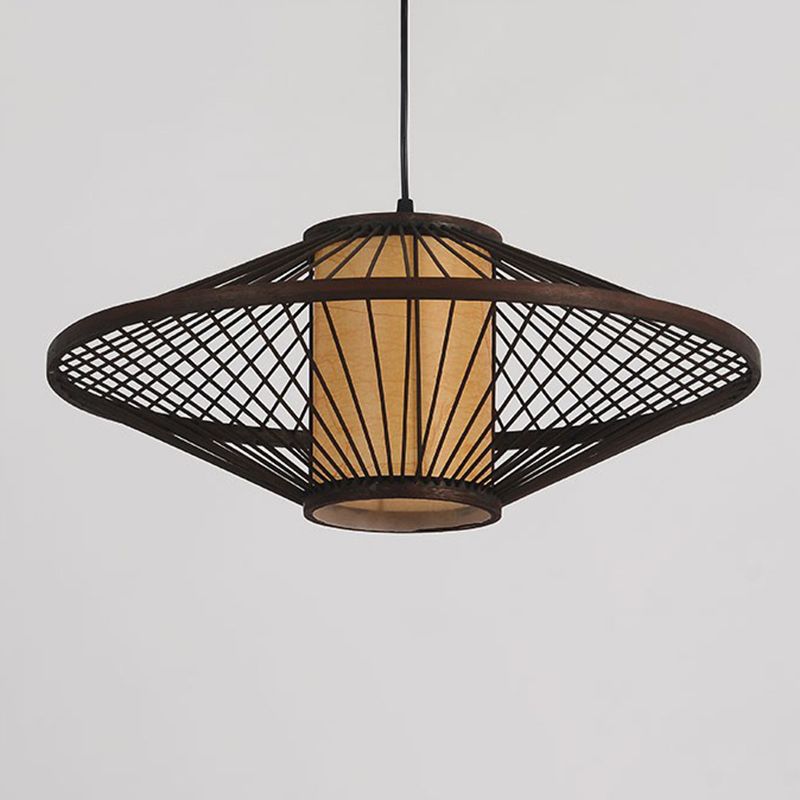 Coffee Cage Suspension Light Chinese Style 1-Light Bamboo Pendant Lighting Fixture