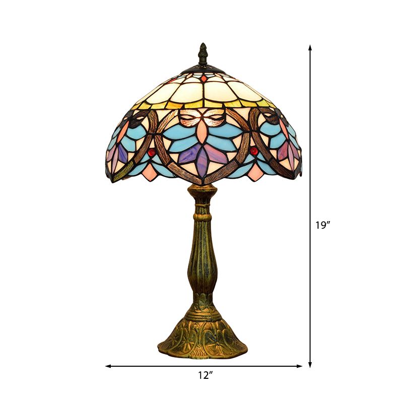 Tiffany Victorien 8 "/ 12" / 16 "de largeur Lumière 1 lampe de bureau tachée légère en laiton antique pour le salon