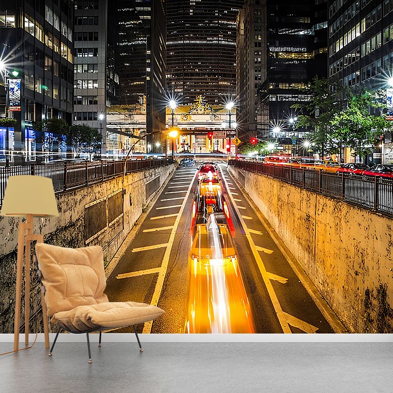 Photo Modern Mural Wallpaper Yellow Urban Road Wall Covering, Personalized Size Available