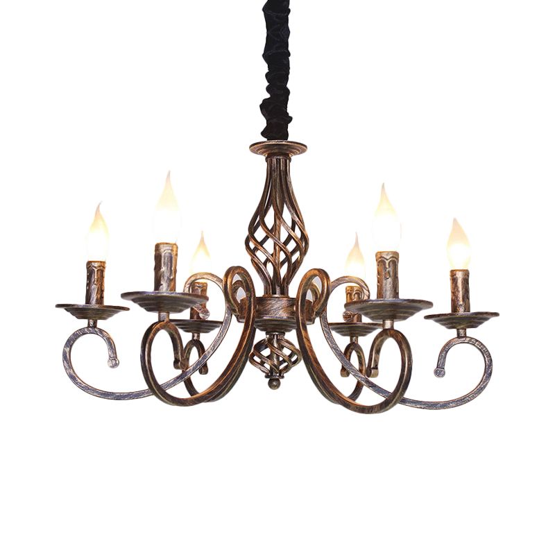 6 Leuchten geschwenkte Arm Kronleuchter Lampe Vintage Bronze Metall Suspension Beleuchtung für Esszimmer