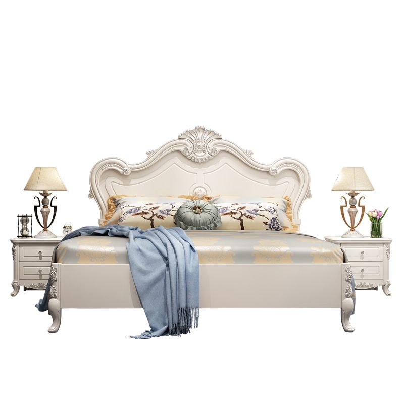 Victorian Solid Color Standard Bed Solid Wood Camelback Bed Frame