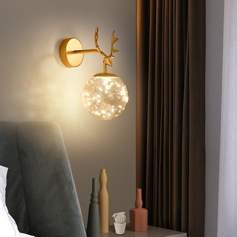 Modern Style Spherical Shape Wall Sconce Metal 1 Light Sconce Lighting for Bedroom