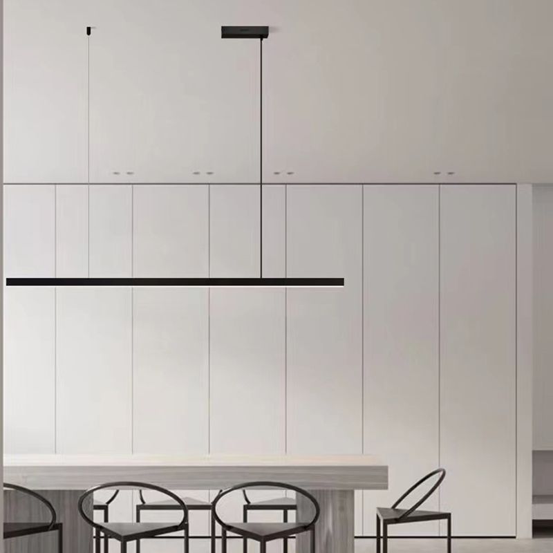 Linear Island Pendant Contemporary Metal Single Light Pendant Lighting Fixture in Black