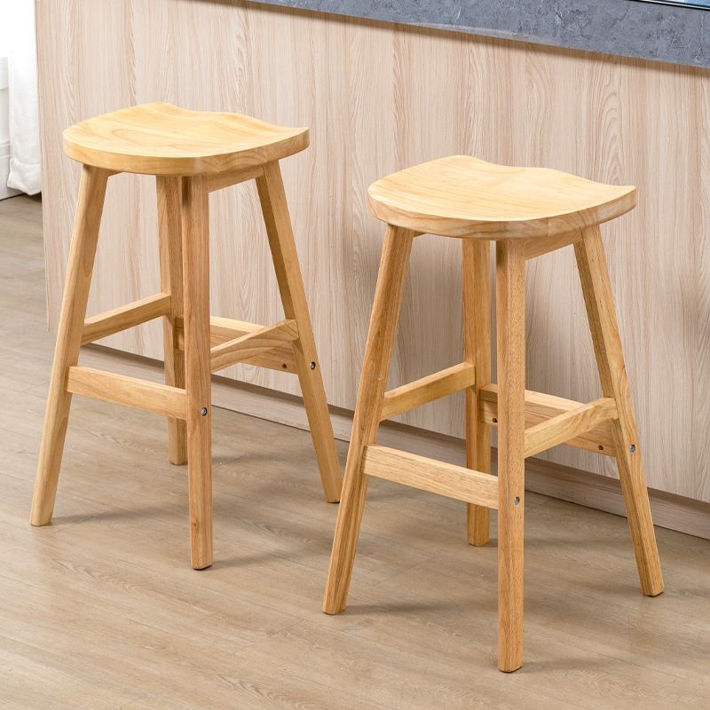 Contemporary Rubberwood Home Stool Solid Wood Backless Barstool