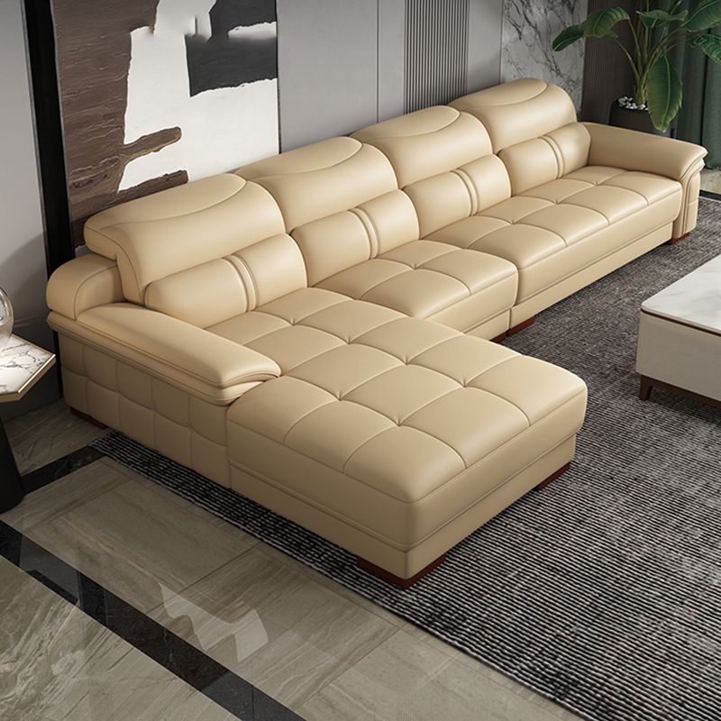 38"H Contemporary Sectional Sofa Beige Leather Tufted Sectional