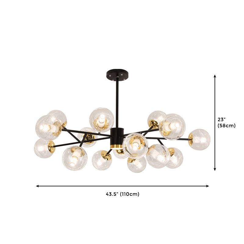 Modern 15-Light Linear Chandelier Glass Shaded Ceiling Light for Living Room