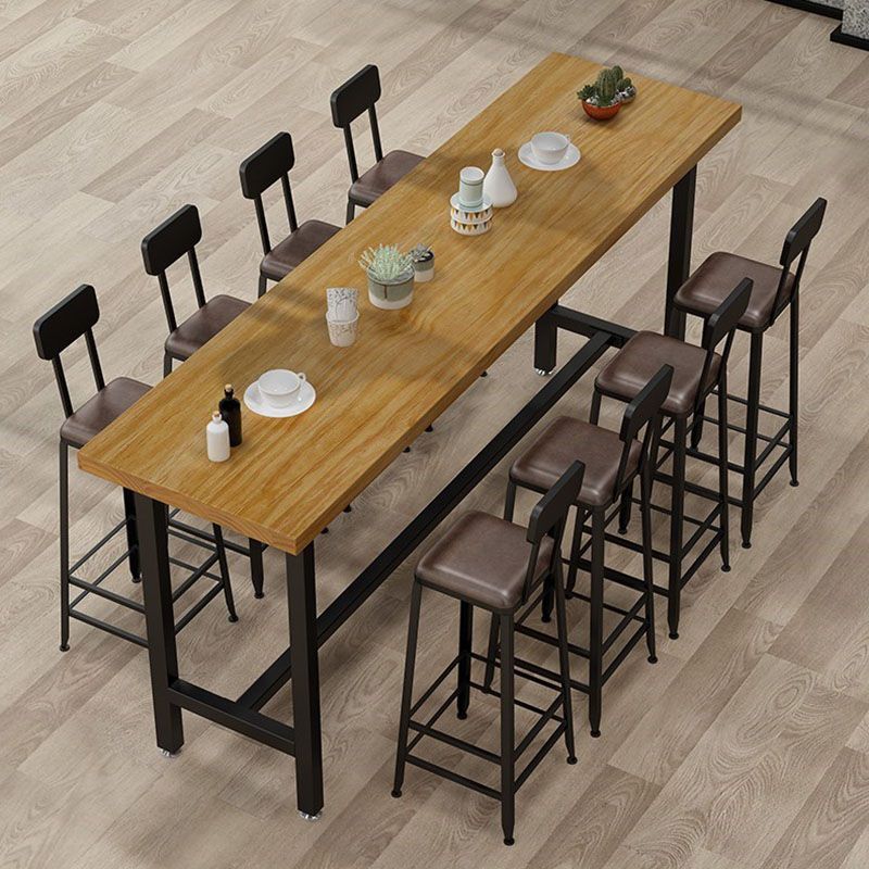 Rectangle Pine Wood Top Bar Table Industrial Bar Table with Trestle Base in Black