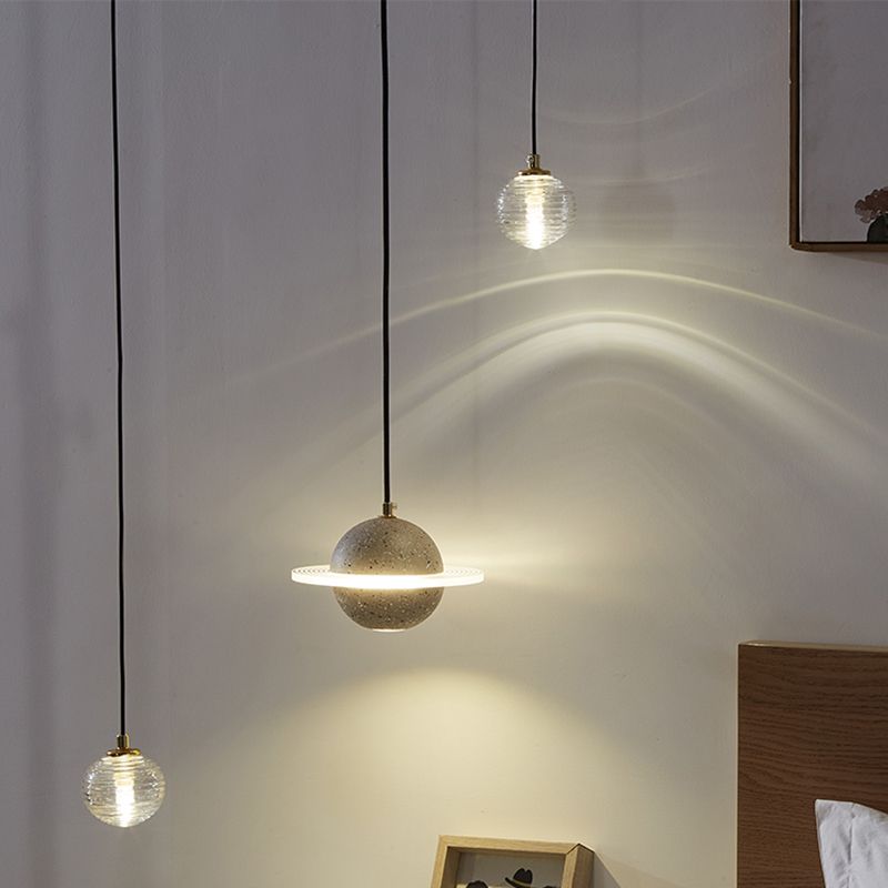 1 Light Planet Light Kit Modern Cement Hanging Light with Hanging Cord for Restaurant