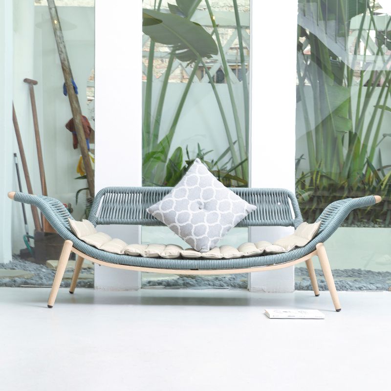 Contemporary Two Arm Rattan Chaise Flared Arms for Bedroom Living Room