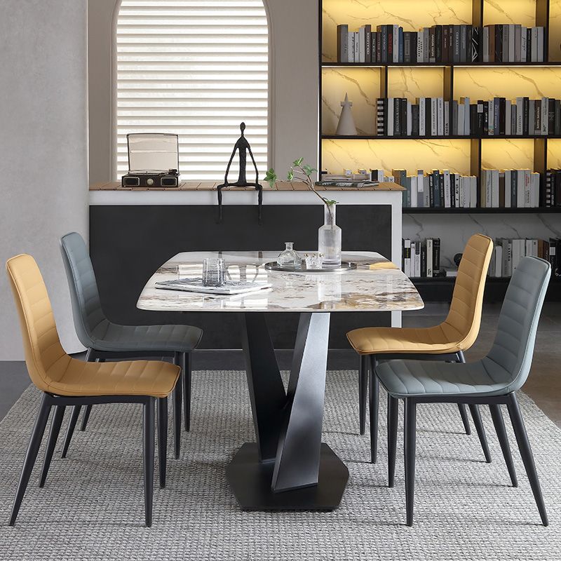 Upholstered Armless Dining Chairs Industrial Metal Legs Side Chair