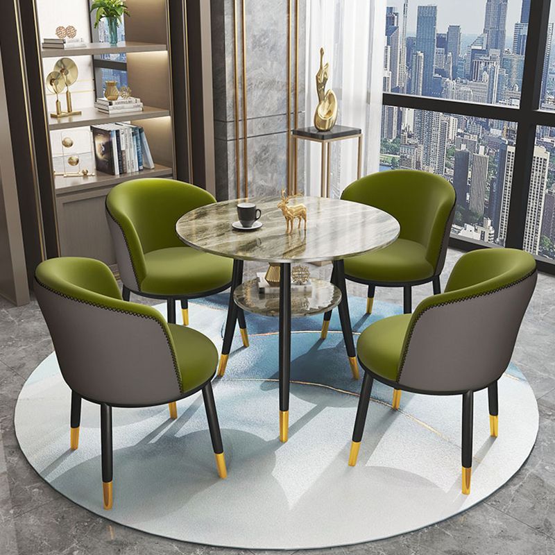 Traditional Luxury Round Dinner Table Sintered Stone Table with Black Frame
