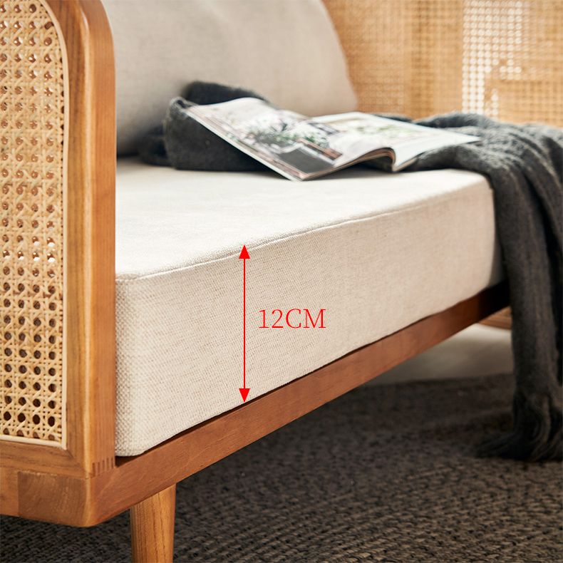 25.59" High Linen Sofa White Tuxedo Arm Sofa with Loose Back in Solid Wood