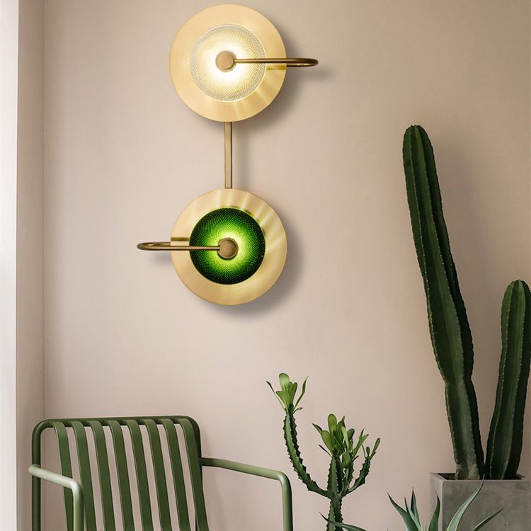 Glass Gold LED Wall Lamp in Modern Luxury Style Metal Circular Wall Light for Interior Spaces