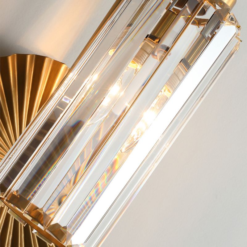 Cylinder Shape Crystal Wall Light Modern Style 1 Light Wall Light Sconces in Brass