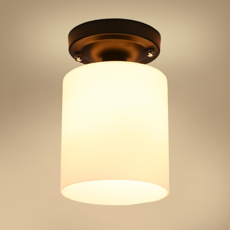 Glass Shade Semi Flush Mount Light Modern Aisle Semi Flush Mount Ceiling Lighting in Black