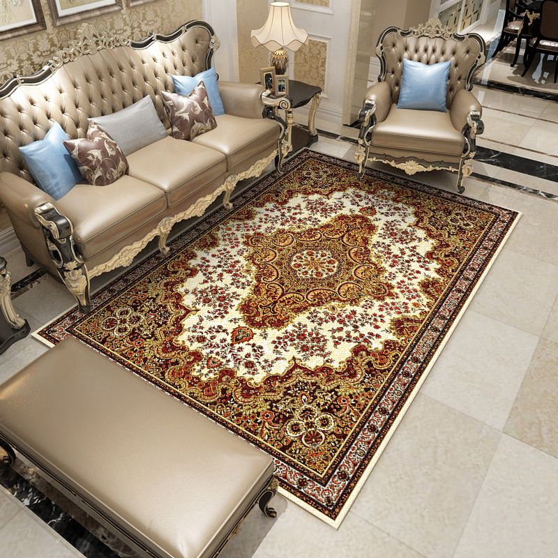 Fancy Traditional Carpet Medallion Print Polyester Rug Stain Resistant Rug voor Home Decor