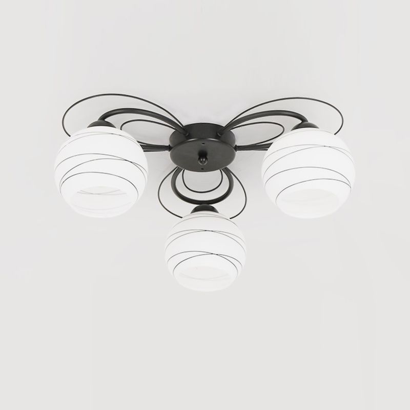 Black Shaded Semi Flush Mount Light Simple-Style Glass Living Room Ceiling Light