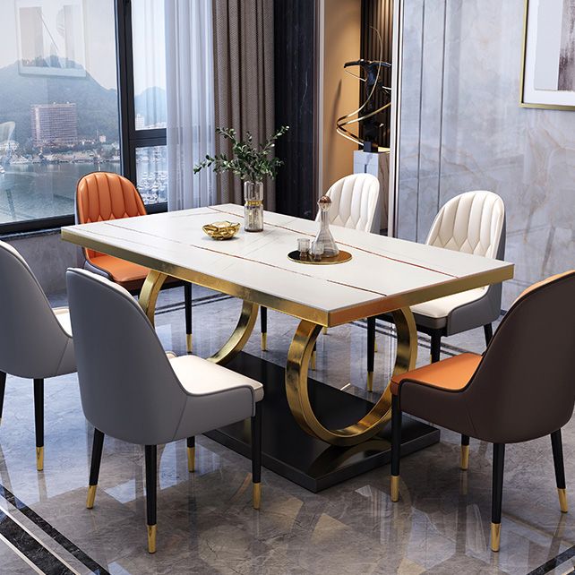 Glam Dinette Table Rectangle Stone Dining Room Table for Home