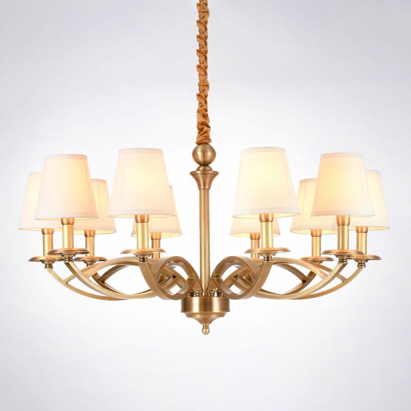 Traditional Ceiling Pendant Light Cone Fabric Ceiling Hung Fixtures in Copper