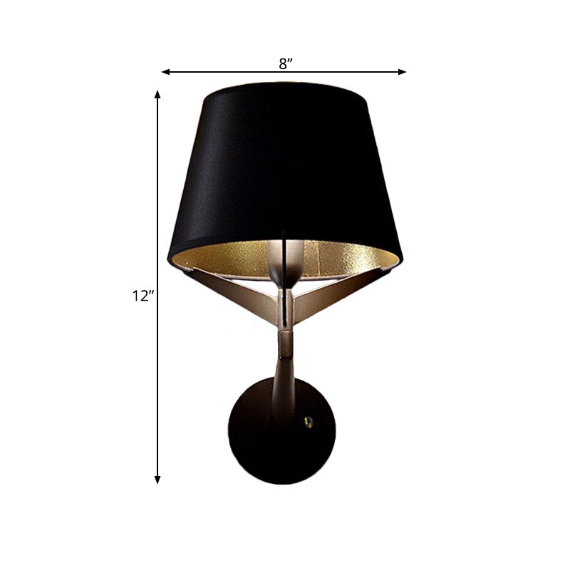 Fabric Barrel Wall Mount Lighting Modern 1 Head Black Finish Wall Sconce with Tripod Lamp Support