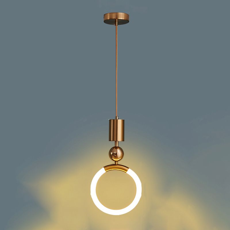1-Light LED Circle Suspended Lighting Fixture Gold Pendant Light Kit for Bedroom