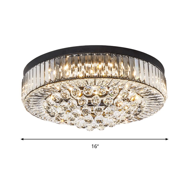 Crystal Block Drum Ceiling Lighting Modernism Black LED Flush Mount, 3 Color Light/Remote Control Stepless Dimming