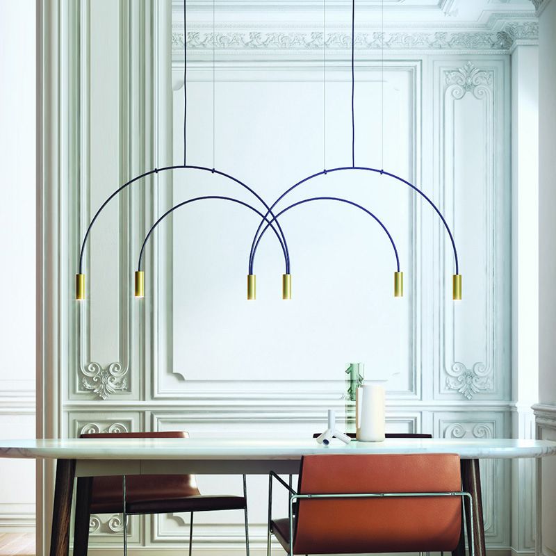 Simple Island Chandelier Lights Modern Style Cylinder Shape Metal Multi Light Pendant